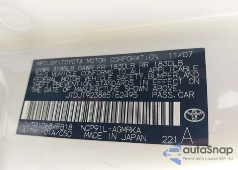 2008 Toyota Yaris из США, поврежденный, VIN JTDJT923885162495